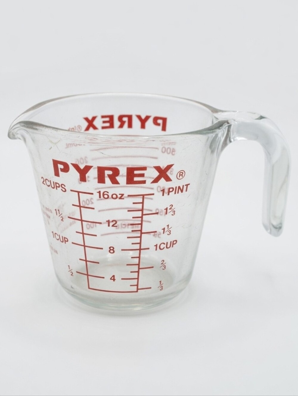 Vintage PYREX Glass 2-Cup-16 Oz Sized Measuring Cup #516 - Red Capital Letters